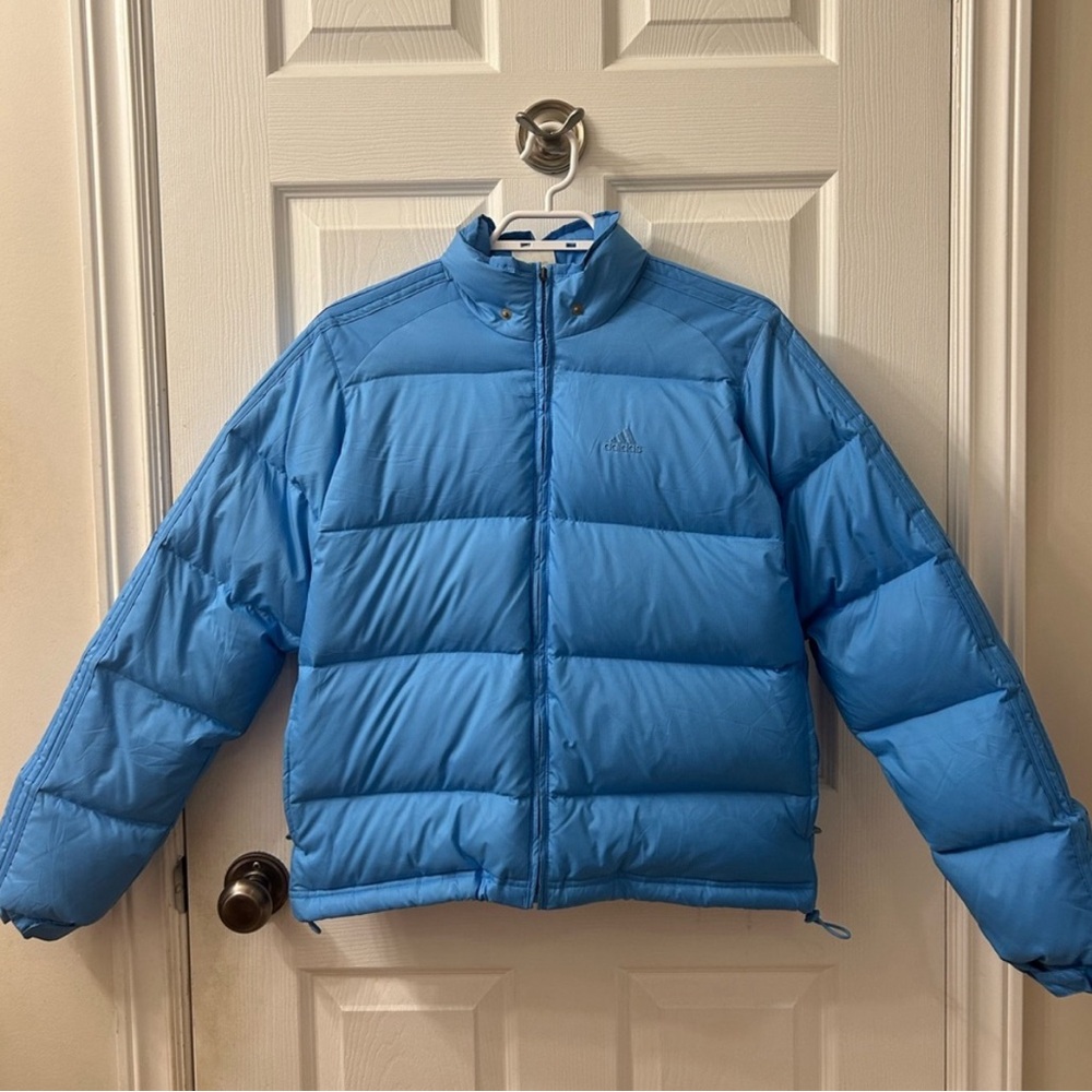Adidas puffer jacket blue women's size Gorp Core warm winter jacket